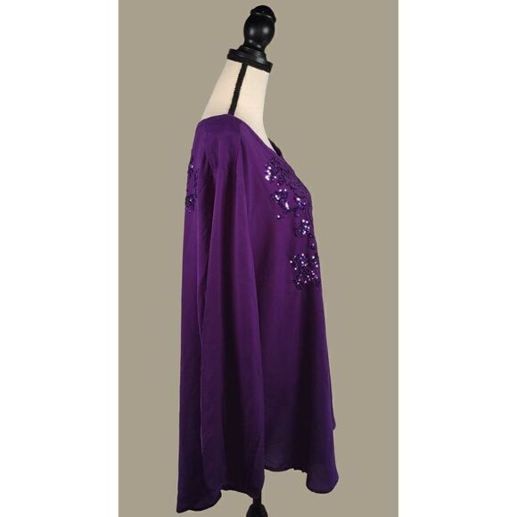 Roaman's Purple Sparkly Pleated Long Sleeve Blouse Size 30W - Picture 4 of 12